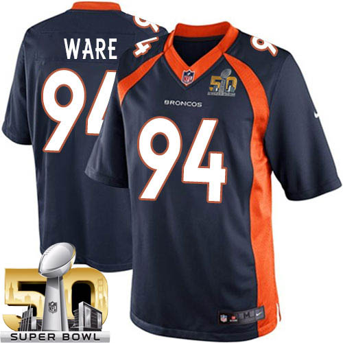 Men's Limited DeMarcus Ware Super Bowl L Nike Jersey Navy Blue Alternate - #94 NFL Denver Broncos